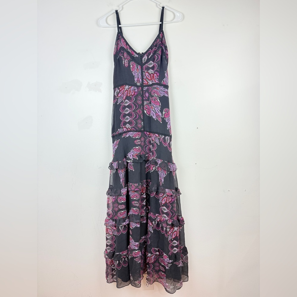 Vintage Y2K bebe 100% Silk Paisley Ruffle Maxi
Fairy Whimsigoth Boho Slip Dress
